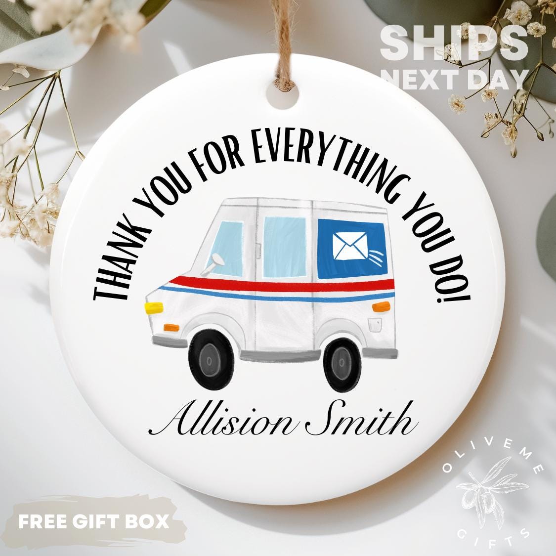 USPS US Postal Service Mail Delivery Truck Custom 1/64 Christmas Ornament UPS EB