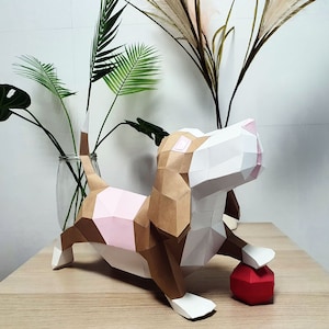 Papercraft template Basset Hound: Low Poly 3D Papercraft Template PDF animal Origami paper