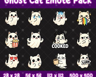 Ghost Cat Emote Pack for Twitch & Discord | 12 Cute Kawaii Ghost Cat Static Emotes | Streamer Chat Stickers | Halloween Instant Download