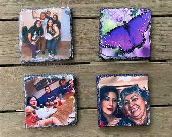 Slate Photo Coasters Sets | Personalized Coasters Featuring Your Photographs | Anniversary, Wedding, Housewarming, Home Decor Gift