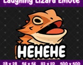 Funny Lizard Twitch Emote “HEHEHE” – Meme Reptile PNG Emote for Streamers, Gaming, Chat Reactions, Cute Cartoon Emotes (28/56/112 + 500px)