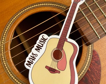 Make Music Laminated Acoustic Guitar Musician Sticker | Water Resistant Decal For Instrument Cases, Laptops, Hydroflasks, Binders, and More!