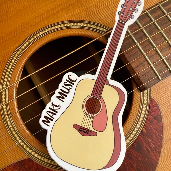 Make Music Laminated Acoustic Guitar Musician Sticker | Water Resistant Decal For Instrument Cases, Laptops, Hydroflasks, Binders, and More!