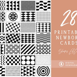 28 Printable Black & White Baby Cards , High-Contrast Flash Cards , Montessori Sensory Toy for Newborn (Shapes Edition)