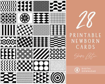 28 tarjetas didácticas imprimibles en blanco y negro de alto contraste para bebés, juguete sensorial Montessori (descarga digital)