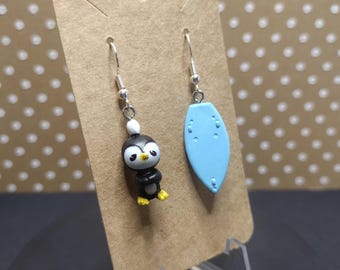 Mini Penguin Earrings | Miniature Food | Soy Sauce | Babyshower Gift | Kikkoman Soy Sauce Keychains | Hoop Hoops | Diaper Earring Set |
