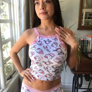 Kitty print tank and boy shorts set, can be sold separately