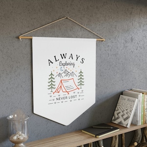 "Kid, You'll Move Mountains" Nursery Wall Art - Canvas Pennant Banner, Beige, 15.4x11.1in