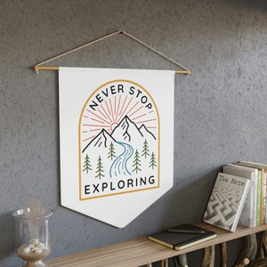 Never Stop Exploring Pennant | Pennant Flag Wall Art Banner, Explore Wall Hanging, Kids Room Decor, Nursery or Play Room Wall Decor