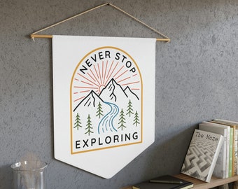 Never Stop Exploring Pennant | Pennant Flag Wall Art Banner, Explore Wall Hanging, Kids Room Decor, Nursery or Play Room Wall Decor