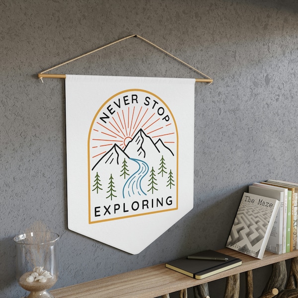 Never Stop Exploring Pennant | Pennant Flag Wall Art Banner, Explore Wall Hanging, Kids Room Decor, Nursery or Play Room Wall Decor