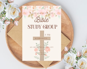 Floral Bible Study Invitation Template: Editable Canva Flyer (Digital Download)