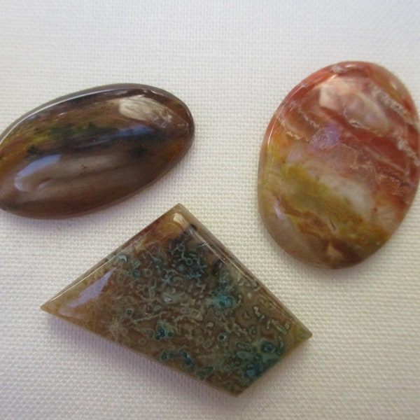 Petrified Wood, Chrysocolla in Quartz, & Jasper -Beautiful 3 Stone Jeweler's Lot- Hand Cut Gems