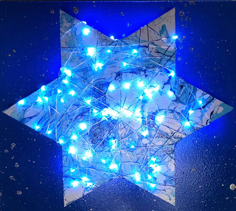 Jewish Star wedding gift Wood star hanukkah decor Light star chai star Blue and white Star