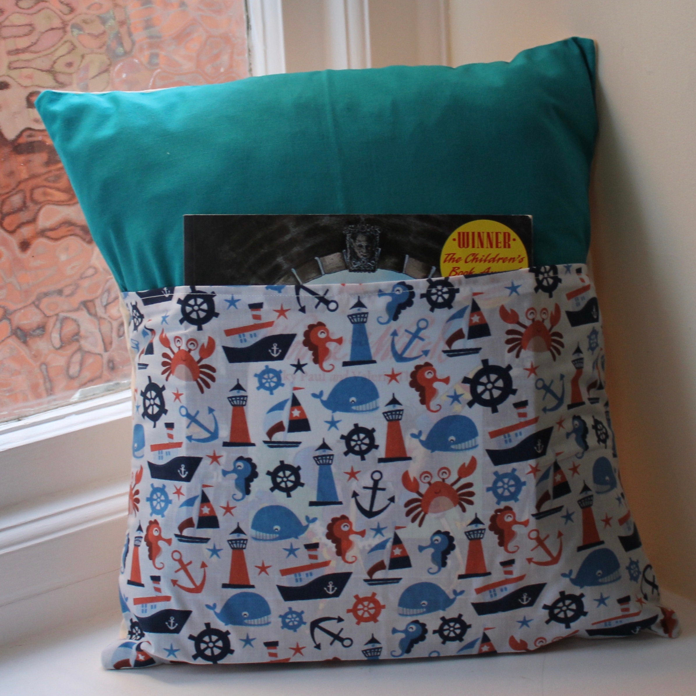 Book Cushion Cover Reading Pillow Boys Book Cushion Sea Etsy