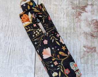 Dark Floral Pen Holder Keychain | Botanical Fabric Bag Sleeve, Journaling Accessory