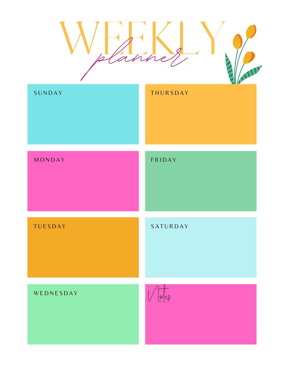 Vibrant & Simple Weekly Planner - Etsy