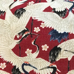 Japanese Style flying crane red dobby cotton fabric made in Japan