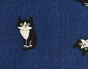 pre cut 9 inch navy tuxedo neko canvas cotton linen fabric made in Japan