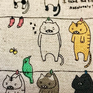 cream laundry line cat canvas cotton fabric made in Japan