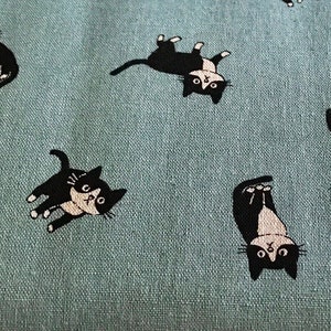 blue tuxedo neko canvas cotton linen fabric made in Japan / last piece