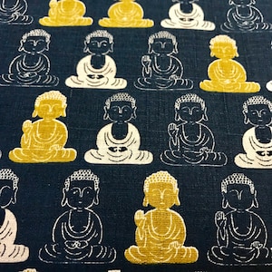 Navy buddha statues dobby cotton fabric made in Japan