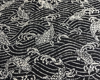 Navy homespun small fish waves indigo cotton fabric