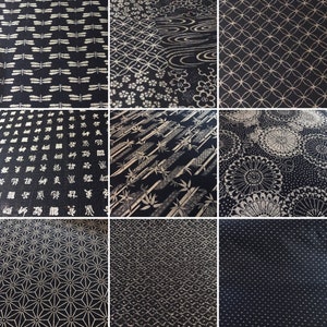 Navy homespun Asian large floral print cotton fabric image 5