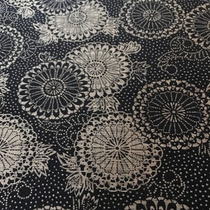 Navy homespun Asian large floral print cotton fabric image 2