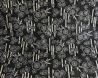 Asian floral Navy homespun cotton fabric