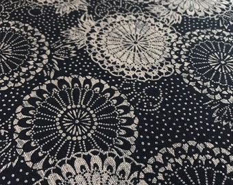 Navy homespun Asian large floral print cotton fabric