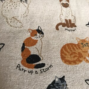 kawaii animal cats cream canvas cotton fabric made in Japan / 26" last piece