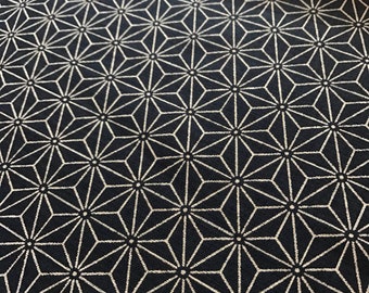 Navy homespun large star geo print cotton fabric