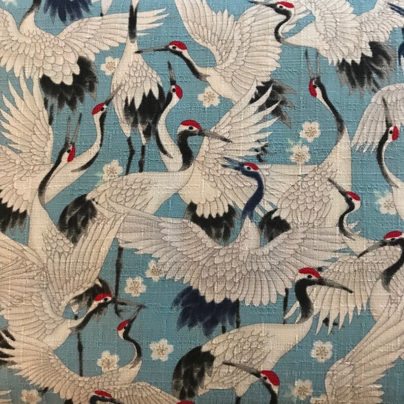 Japanese Style Flying Crane Light Blue Dobby Cotton Fabric Made in ...