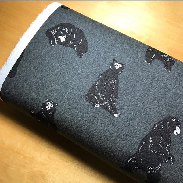 Big Bear dark gray canvas cotton fabric made in Japan