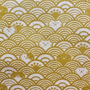 Cat wave yellow dobby cotton fabric made in Japan