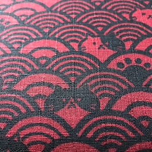 Cat wave burgundy and gray dobby cotton fabric made in Japan