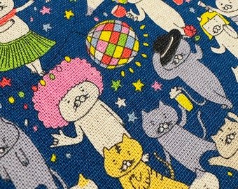 Pre cut 14 inch navy party cats canvas cotton fabric made in Japan