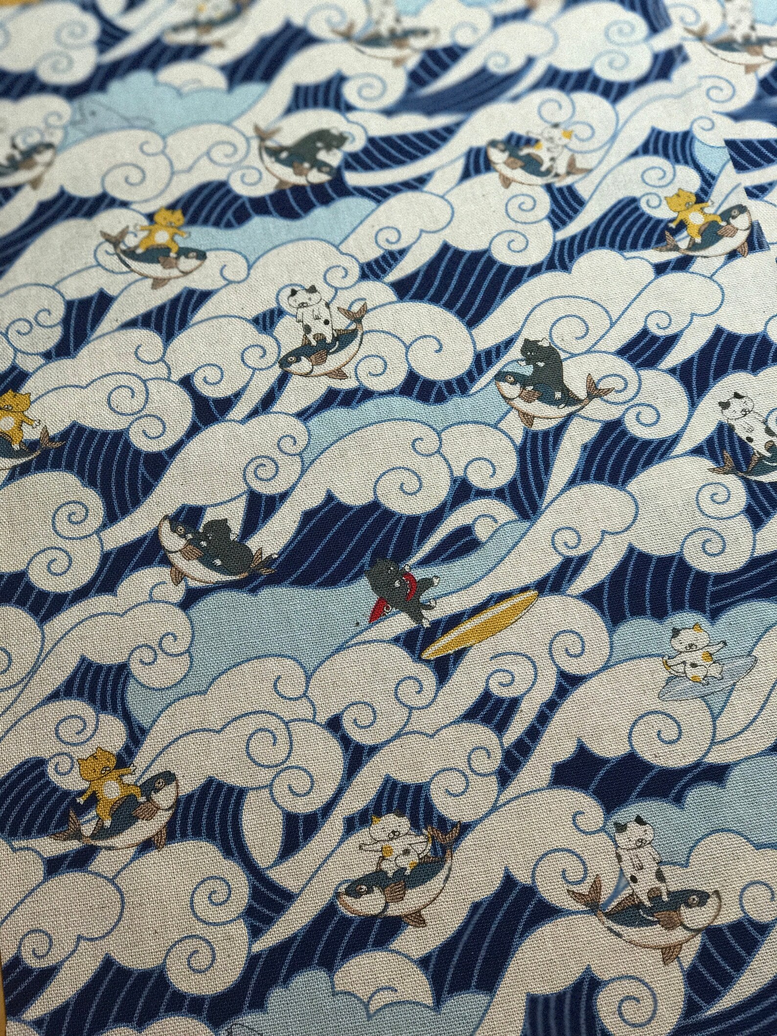 Surfing Cats Waves Canvas Cotton Fabric Made in Japan - Etsy