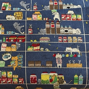 Navy Grocery cat canvas cotton fabric made in Japan and other colors