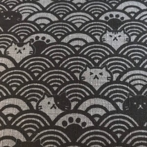 Cat wave  gray and black dobby cotton fabric made in Japan