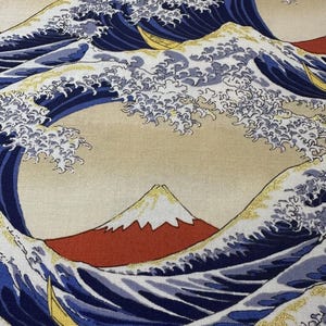 The Great Wave  100% Sheeting cotton made in Japan / navy / gold / red