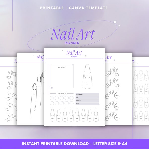 Nail Art Planner // 24 Pages Printable Nail Design And Practice Template // Instant Download// CANVA TEMPLATE // Nail design