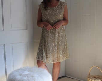 gold beaded cocktail dress