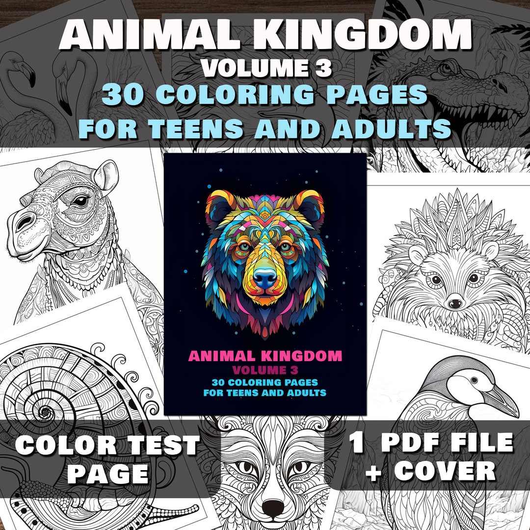 Animal Kingdom Vol. 3 30 Animals for Stress Relief Coloring Pages for Teens and Adults Gift Fun