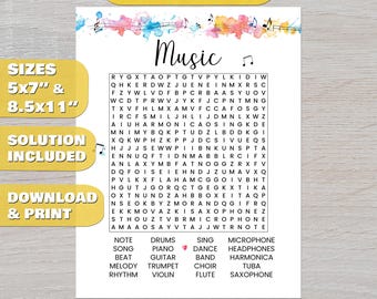 Afdrukbare woordzoekpuzzel digitale muziek, activiteit in de klas, woord zoeken voor kinderen, homeschooling, muziekfeest, tekenleraar, muziekleraar