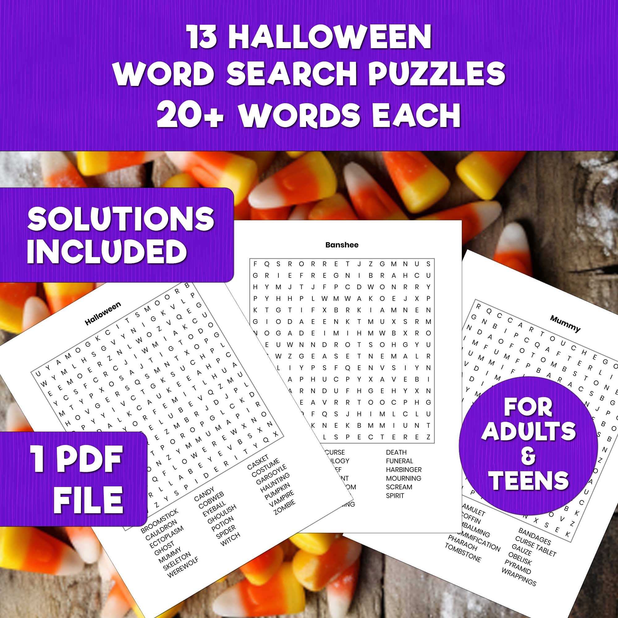 Halloween 13 Word Search Puzzles for Adults, for Teens, Puzzles ...