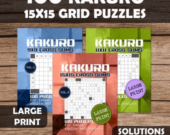 Lot de 100 puzzles KAKURO 15 x 15 - Gros caractères, solutions incluses