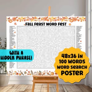 Gigantic Thanksgiving 2026 48x36" 100-word word search puzzle, party activity, autumn fall word search puzzle