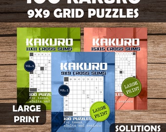 Lot de 100 puzzles KAKURO 9 x 9 pour adultes, adolescents et personnes âgées, résolution de problèmes, gros caractères, solutions incluses